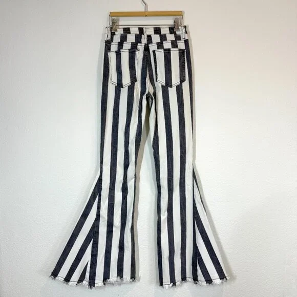 Saints and Hearts High Rise Flare Jeans Hippie Bell Bottom Retro Stripe Medium - Picture 3 of 13